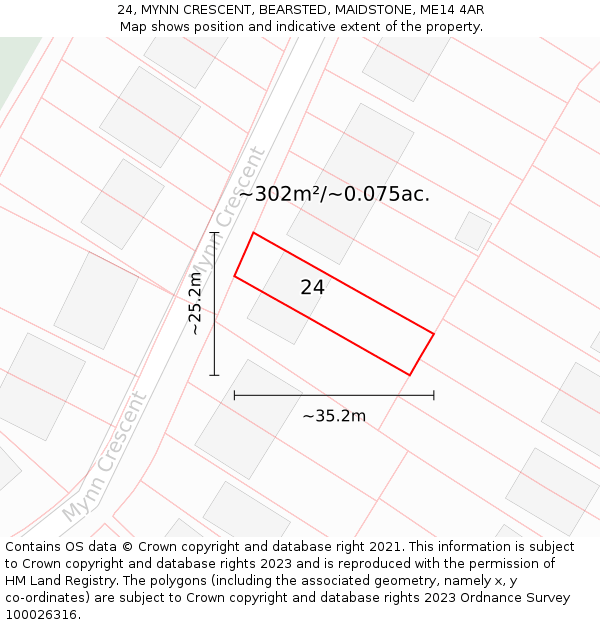 24, MYNN CRESCENT, BEARSTED, MAIDSTONE, ME14 4AR: Plot and title map
