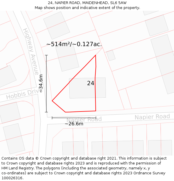 24, NAPIER ROAD, MAIDENHEAD, SL6 5AW: Plot and title map