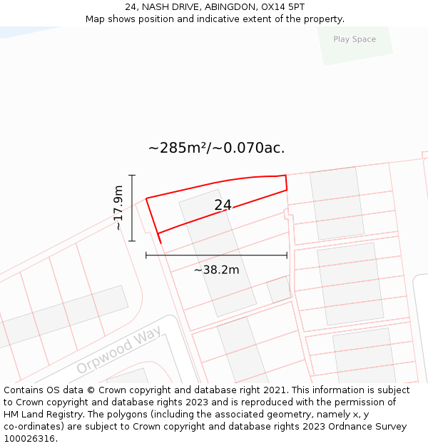 24, NASH DRIVE, ABINGDON, OX14 5PT: Plot and title map