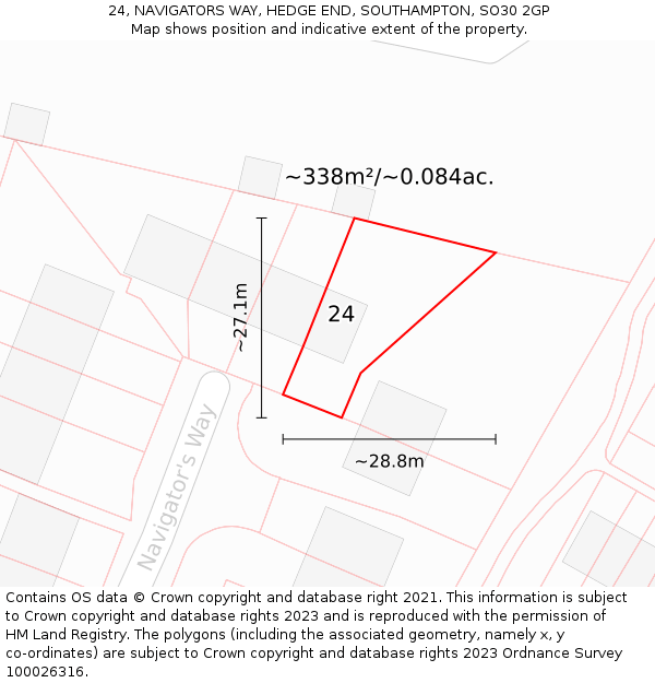 24, NAVIGATORS WAY, HEDGE END, SOUTHAMPTON, SO30 2GP: Plot and title map