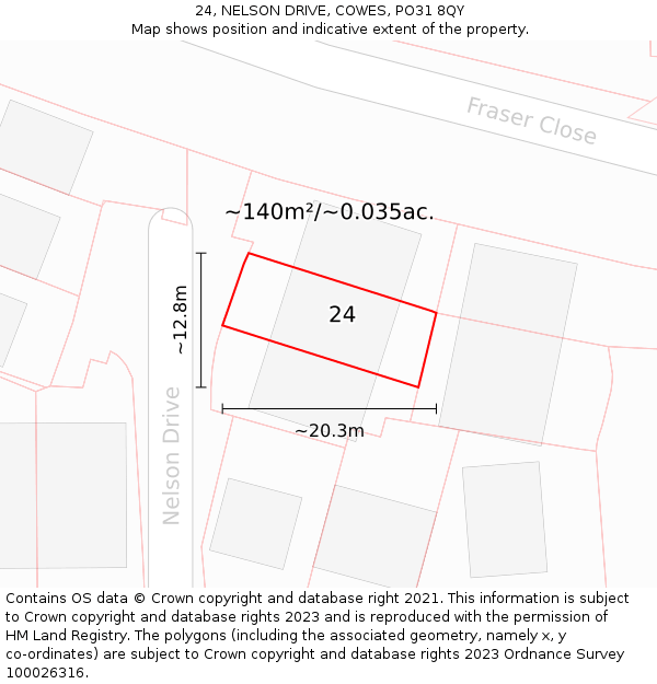24, NELSON DRIVE, COWES, PO31 8QY: Plot and title map