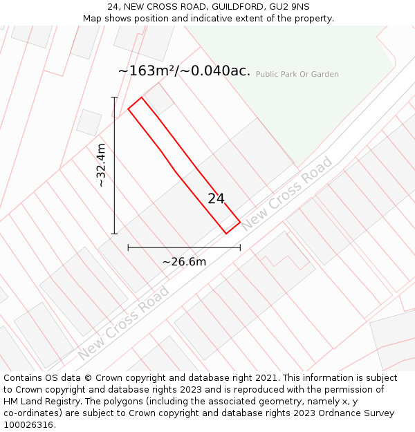 24, NEW CROSS ROAD, GUILDFORD, GU2 9NS: Plot and title map