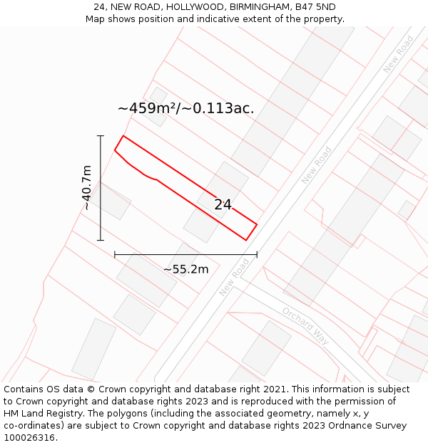 24, NEW ROAD, HOLLYWOOD, BIRMINGHAM, B47 5ND: Plot and title map