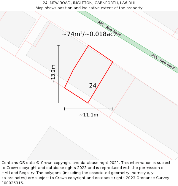 24, NEW ROAD, INGLETON, CARNFORTH, LA6 3HL: Plot and title map