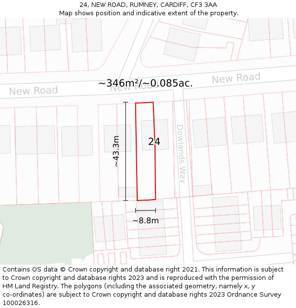 24, NEW ROAD, RUMNEY, CARDIFF, CF3 3AA: Plot and title map