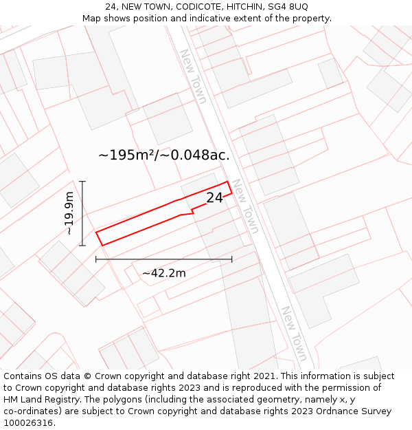 24, NEW TOWN, CODICOTE, HITCHIN, SG4 8UQ: Plot and title map