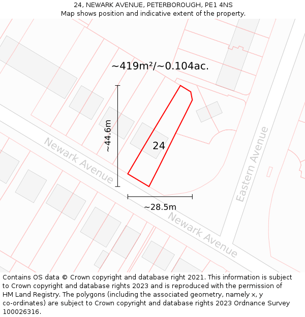 24, NEWARK AVENUE, PETERBOROUGH, PE1 4NS: Plot and title map