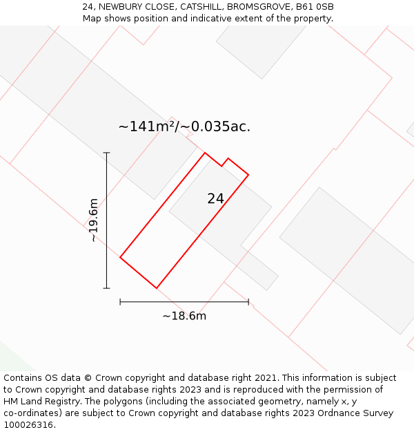24, NEWBURY CLOSE, CATSHILL, BROMSGROVE, B61 0SB: Plot and title map