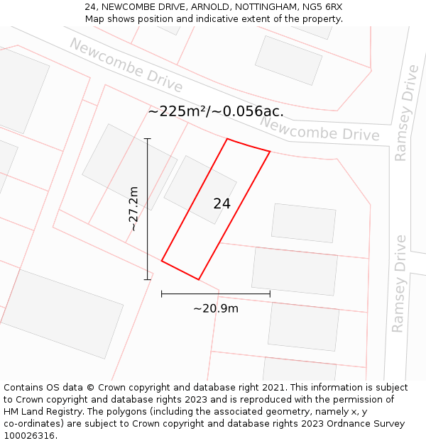 24, NEWCOMBE DRIVE, ARNOLD, NOTTINGHAM, NG5 6RX: Plot and title map