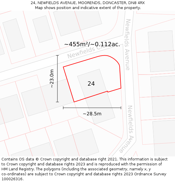 24, NEWFIELDS AVENUE, MOORENDS, DONCASTER, DN8 4RX: Plot and title map