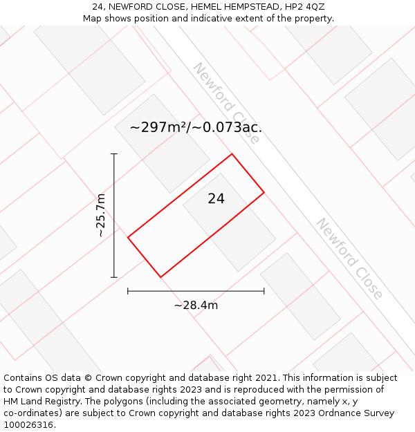 24, NEWFORD CLOSE, HEMEL HEMPSTEAD, HP2 4QZ: Plot and title map