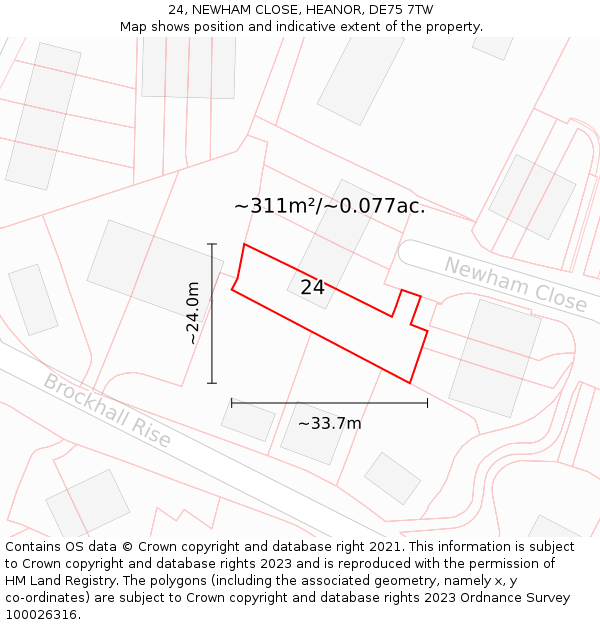 24, NEWHAM CLOSE, HEANOR, DE75 7TW: Plot and title map