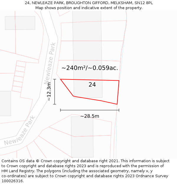 24, NEWLEAZE PARK, BROUGHTON GIFFORD, MELKSHAM, SN12 8PL: Plot and title map