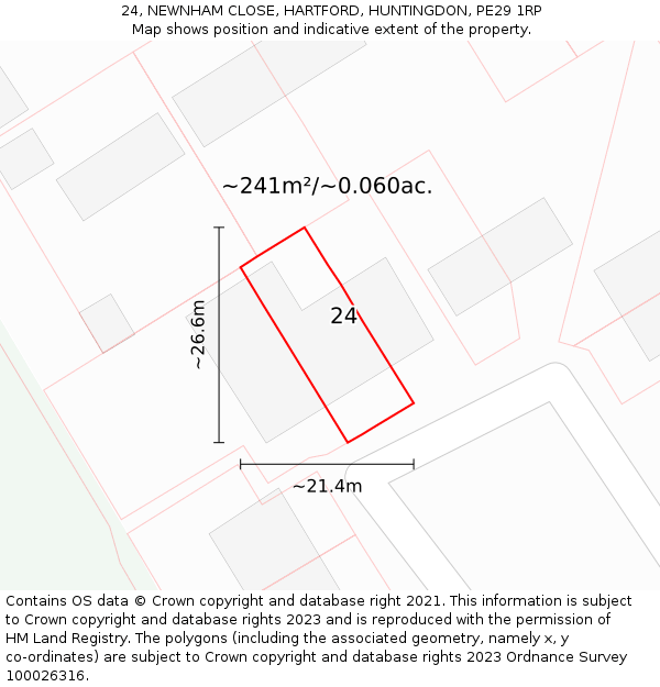 24, NEWNHAM CLOSE, HARTFORD, HUNTINGDON, PE29 1RP: Plot and title map