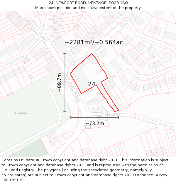 24, NEWPORT ROAD, VENTNOR, PO38 1AQ: Plot and title map
