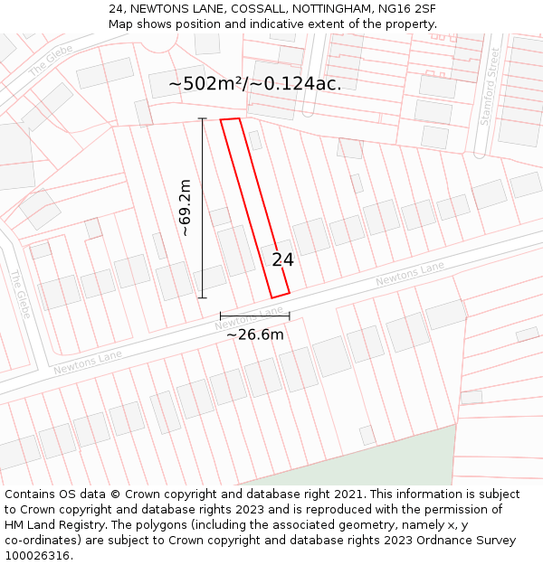 24, NEWTONS LANE, COSSALL, NOTTINGHAM, NG16 2SF: Plot and title map