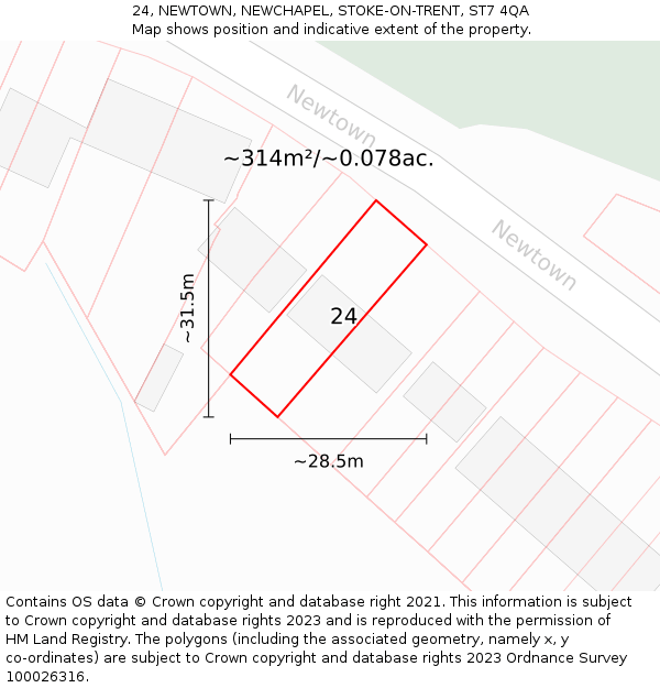 24, NEWTOWN, NEWCHAPEL, STOKE-ON-TRENT, ST7 4QA: Plot and title map