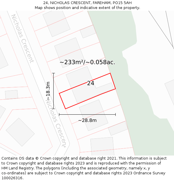 24, NICHOLAS CRESCENT, FAREHAM, PO15 5AH: Plot and title map