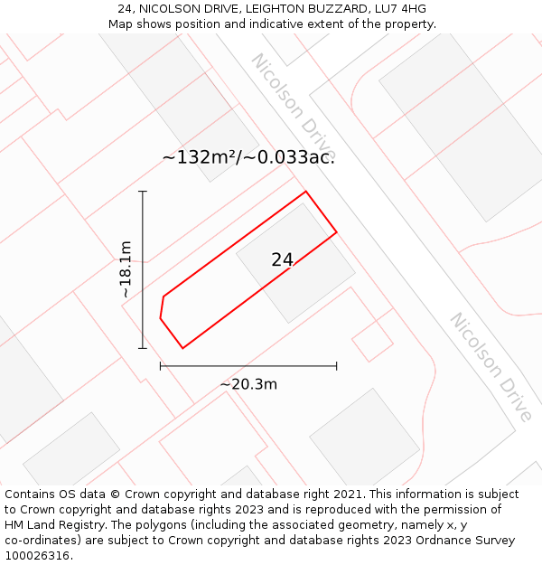 24, NICOLSON DRIVE, LEIGHTON BUZZARD, LU7 4HG: Plot and title map
