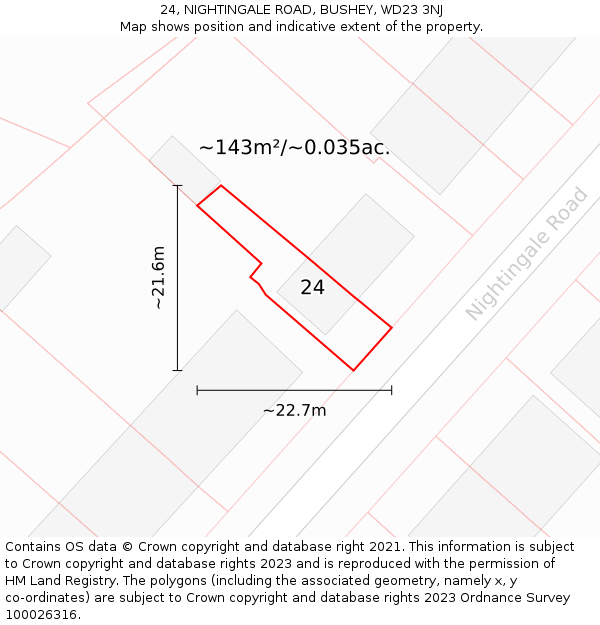 24, NIGHTINGALE ROAD, BUSHEY, WD23 3NJ: Plot and title map