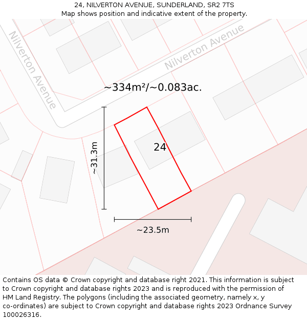 24, NILVERTON AVENUE, SUNDERLAND, SR2 7TS: Plot and title map