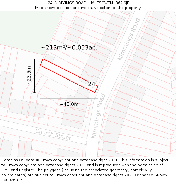 24, NIMMINGS ROAD, HALESOWEN, B62 9JF: Plot and title map