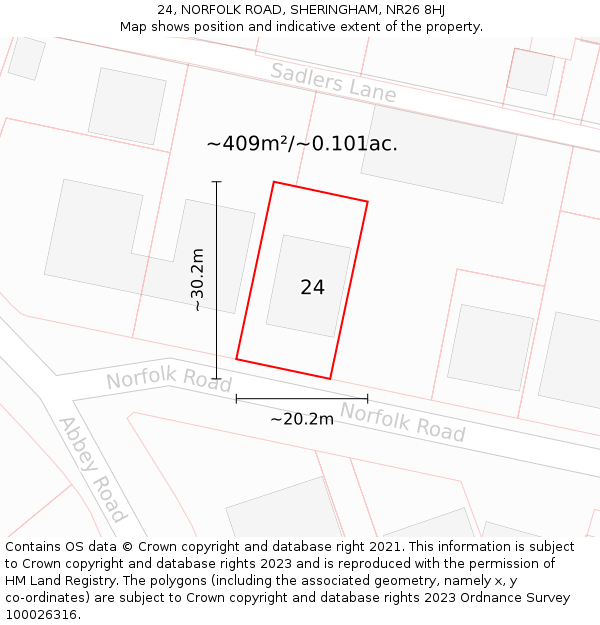 24, NORFOLK ROAD, SHERINGHAM, NR26 8HJ: Plot and title map