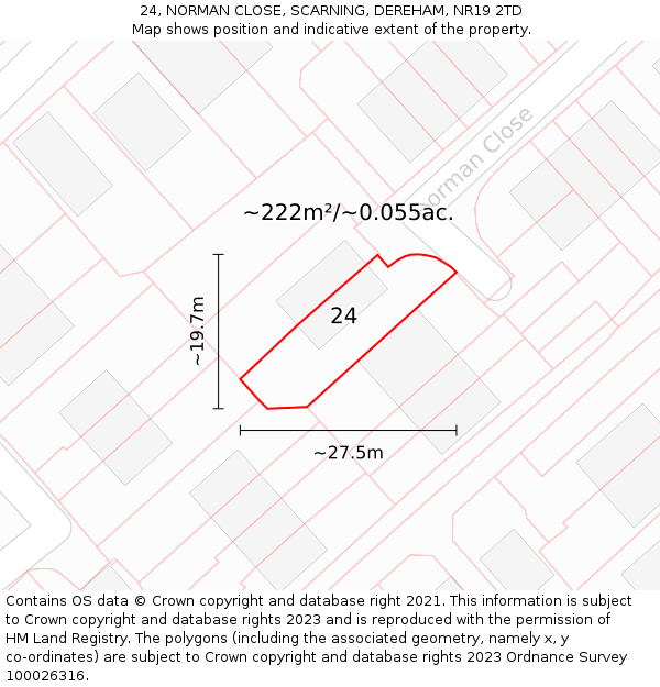 24, NORMAN CLOSE, SCARNING, DEREHAM, NR19 2TD: Plot and title map