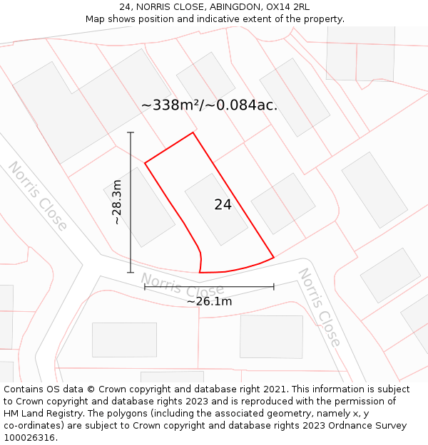 24, NORRIS CLOSE, ABINGDON, OX14 2RL: Plot and title map