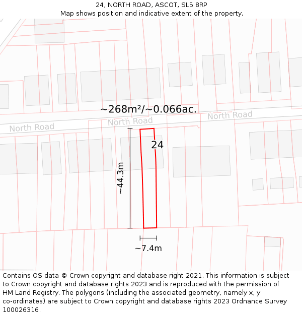 24, NORTH ROAD, ASCOT, SL5 8RP: Plot and title map