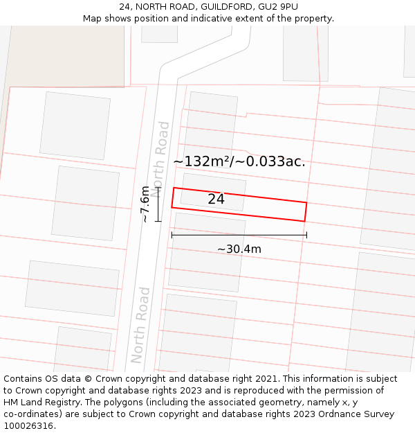24, NORTH ROAD, GUILDFORD, GU2 9PU: Plot and title map