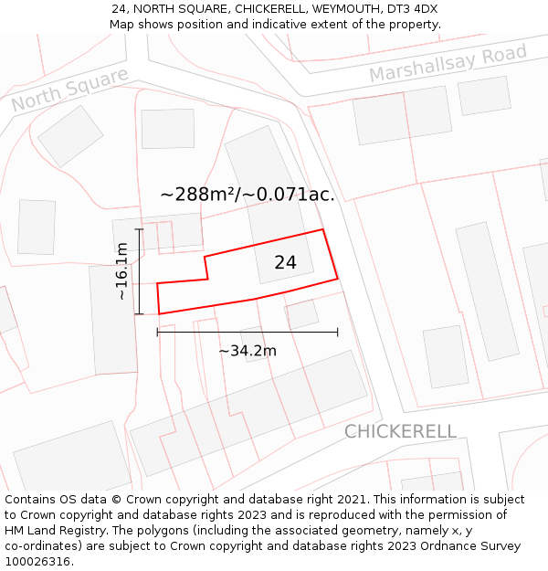 24, NORTH SQUARE, CHICKERELL, WEYMOUTH, DT3 4DX: Plot and title map