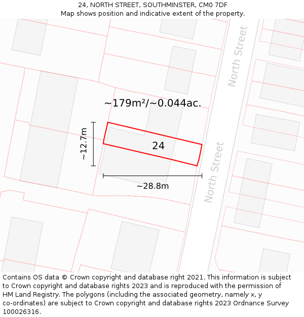 24, NORTH STREET, SOUTHMINSTER, CM0 7DF: Plot and title map