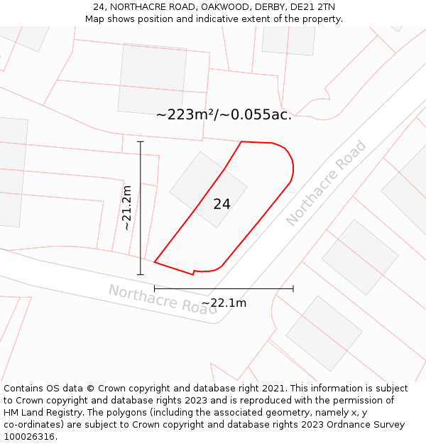 24, NORTHACRE ROAD, OAKWOOD, DERBY, DE21 2TN: Plot and title map