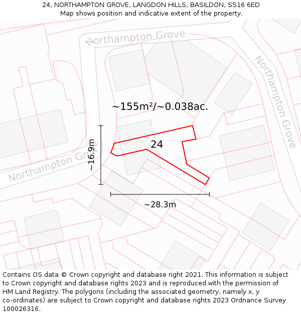 24, NORTHAMPTON GROVE, LANGDON HILLS, BASILDON, SS16 6ED: Plot and title map