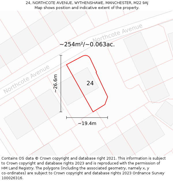 24, NORTHCOTE AVENUE, WYTHENSHAWE, MANCHESTER, M22 9AJ: Plot and title map