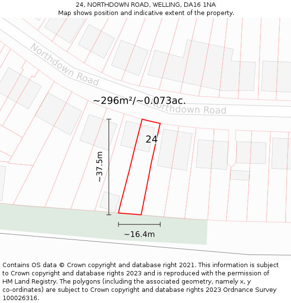 24, NORTHDOWN ROAD, WELLING, DA16 1NA: Plot and title map