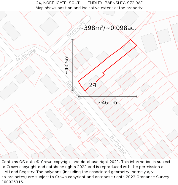24, NORTHGATE, SOUTH HIENDLEY, BARNSLEY, S72 9AF: Plot and title map