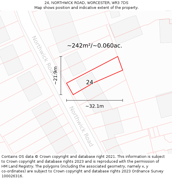 24, NORTHWICK ROAD, WORCESTER, WR3 7DS: Plot and title map