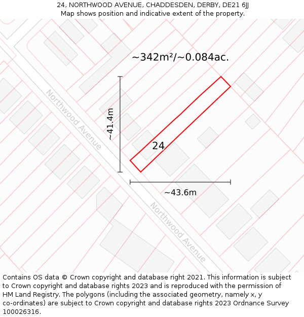24, NORTHWOOD AVENUE, CHADDESDEN, DERBY, DE21 6JJ: Plot and title map