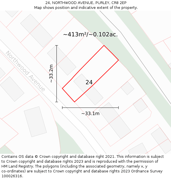 24, NORTHWOOD AVENUE, PURLEY, CR8 2EP: Plot and title map
