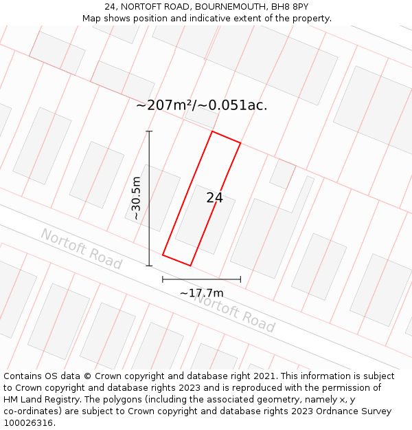24, NORTOFT ROAD, BOURNEMOUTH, BH8 8PY: Plot and title map