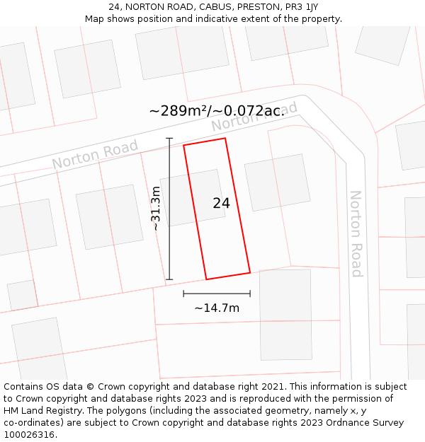 24, NORTON ROAD, CABUS, PRESTON, PR3 1JY: Plot and title map