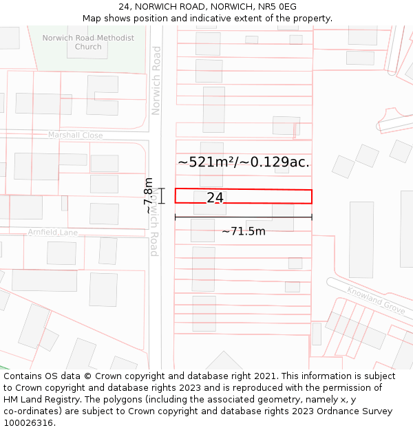 24, NORWICH ROAD, NORWICH, NR5 0EG: Plot and title map