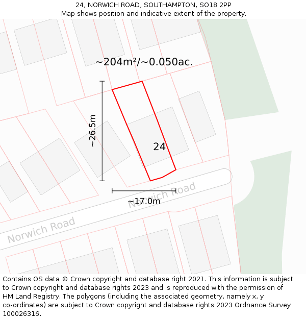 24, NORWICH ROAD, SOUTHAMPTON, SO18 2PP: Plot and title map