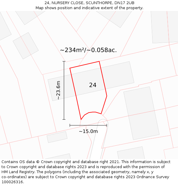 24, NURSERY CLOSE, SCUNTHORPE, DN17 2UB: Plot and title map