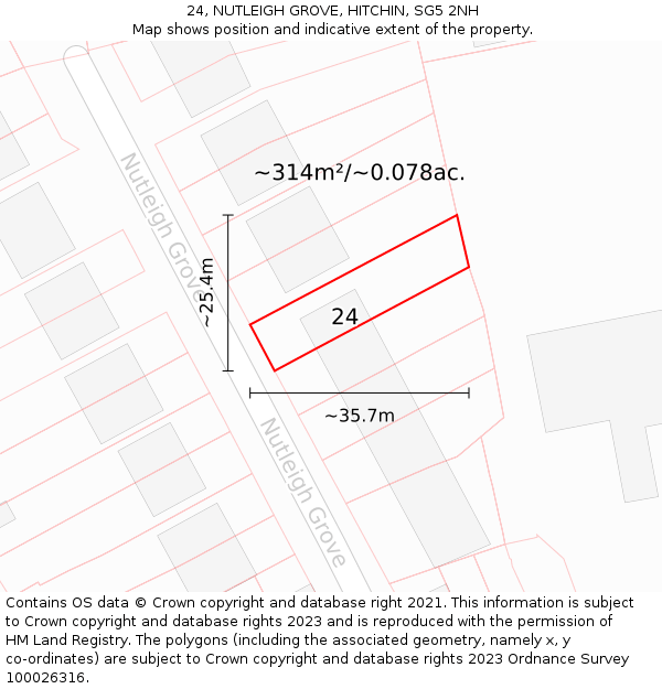 24, NUTLEIGH GROVE, HITCHIN, SG5 2NH: Plot and title map