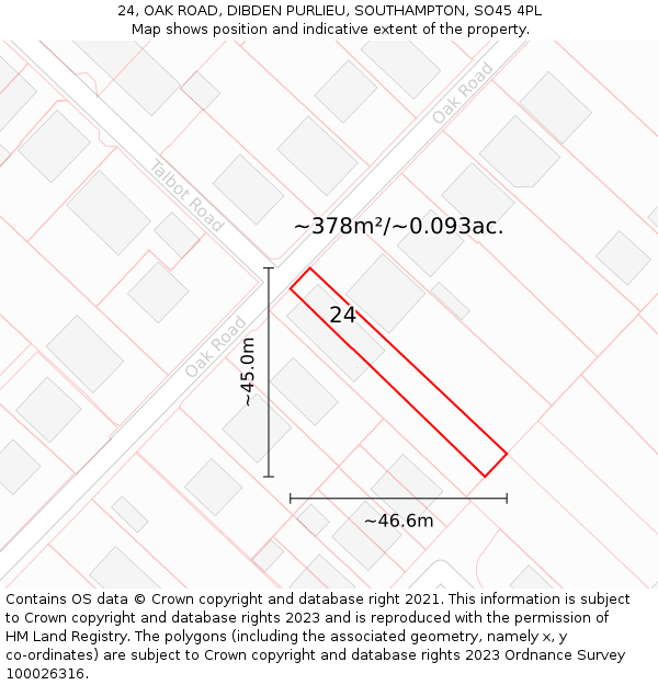 24, OAK ROAD, DIBDEN PURLIEU, SOUTHAMPTON, SO45 4PL: Plot and title map