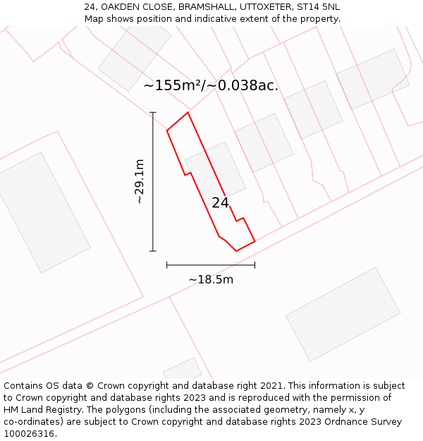 24, OAKDEN CLOSE, BRAMSHALL, UTTOXETER, ST14 5NL: Plot and title map