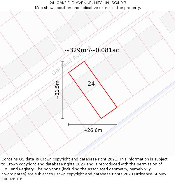 24, OAKFIELD AVENUE, HITCHIN, SG4 9JB: Plot and title map